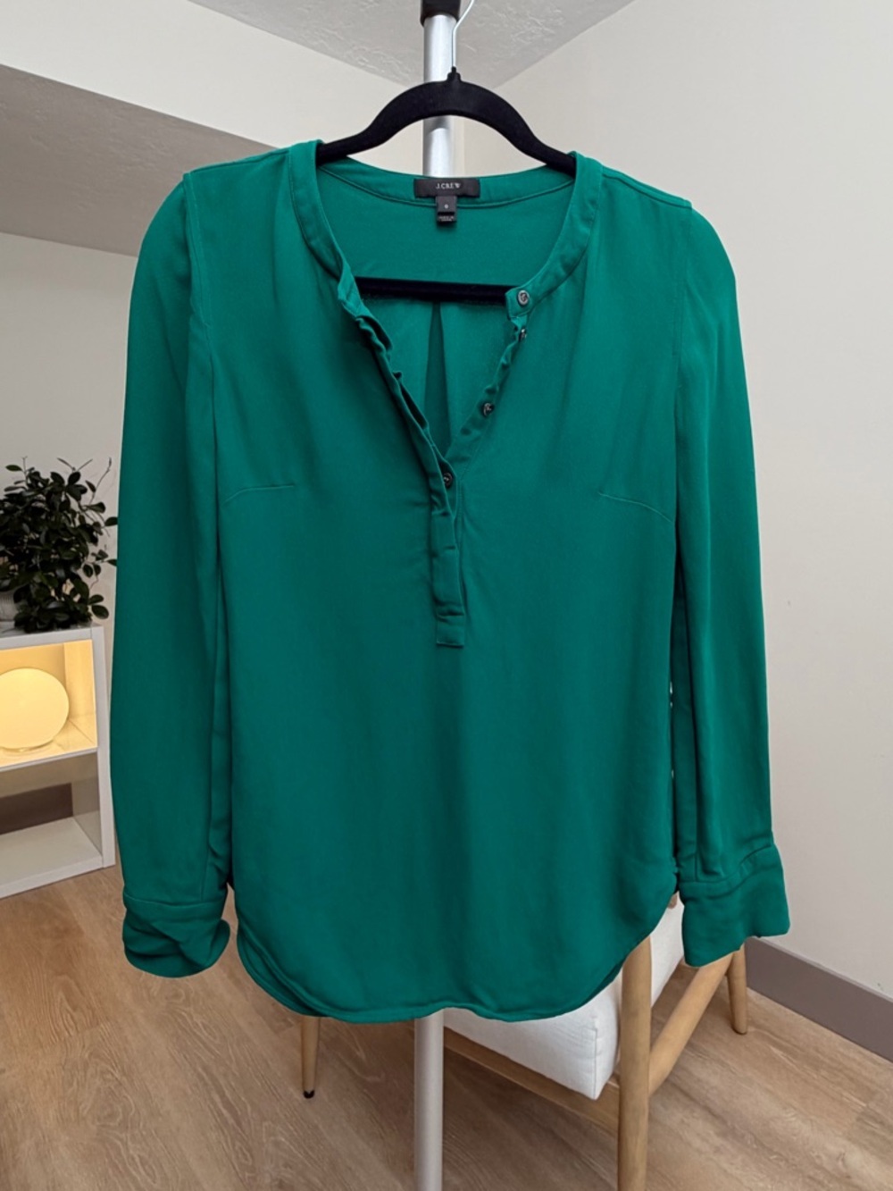 Women’s | J.Crew Long Sleeve Blouse, Emerald Green Button Front Top | Size 0